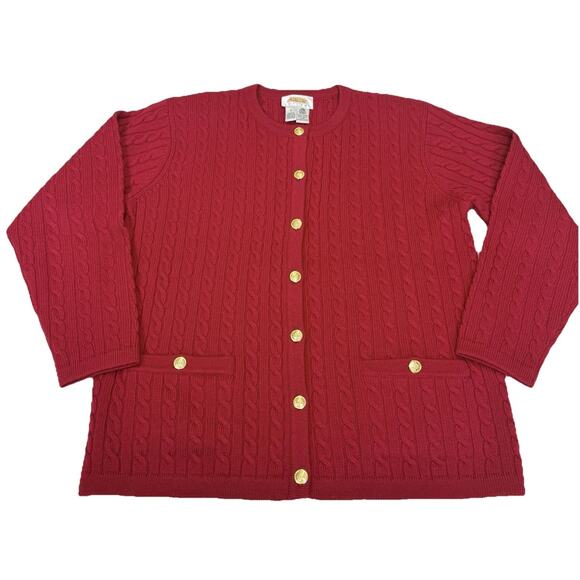 Talbots Cardigan Women’s Petites P Red Wool Cable Knit Gold Button Vintage - Picture 2 of 10